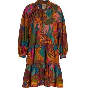 Farm Rio jungle mini long sleeve Dress